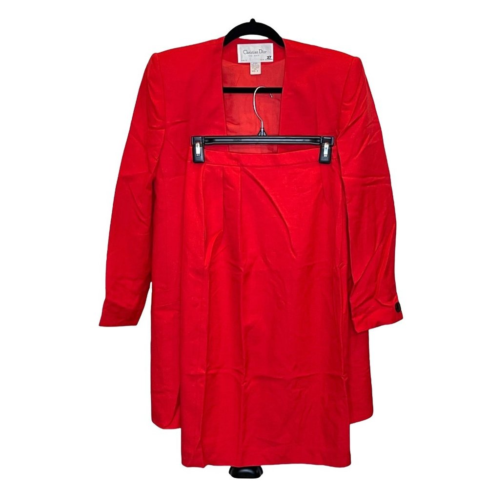 Christian Dior The Suit Blazer Skirt 2 piece Rayon Red Size 8 Vintage - Picture 2 of 10